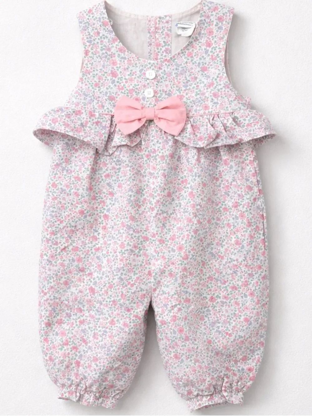 Baby Togs vintage pastel floral one piece jumpsuit with ruffle & bow 6-9 months